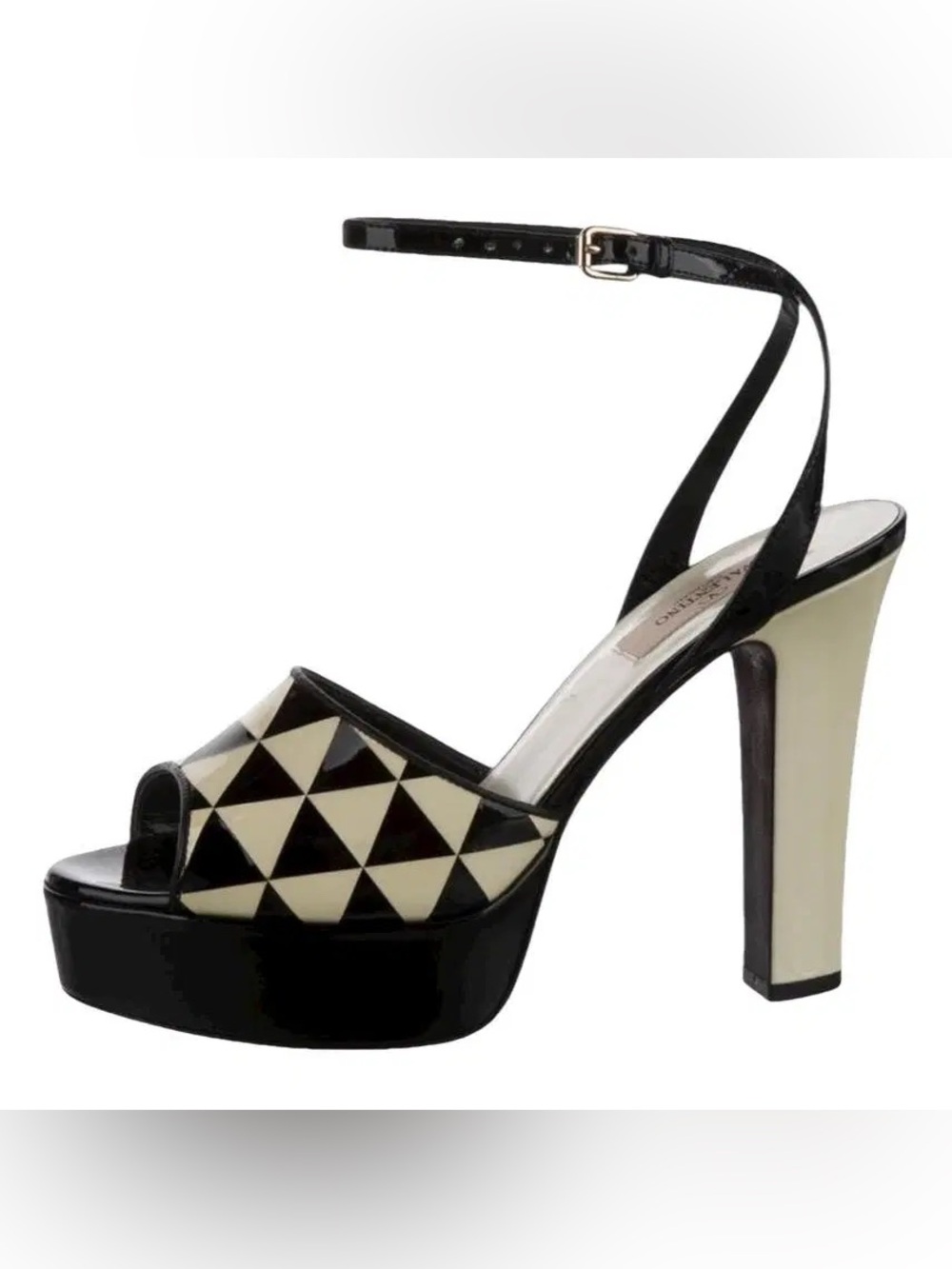 Valentino Black and Cream Geometric Platform Sandal